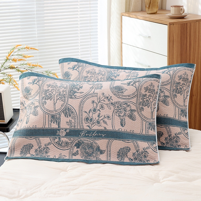 91家纺网 家纺一手货源 找家纺 朴尔家纺-毛巾被 2026新款卡通定位全棉纯棉四层纱布枕巾 清欢-蓝