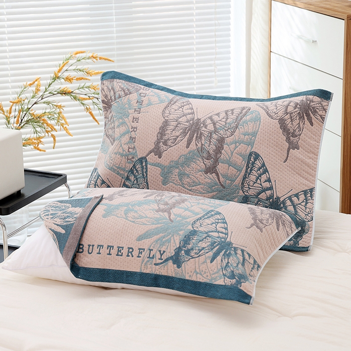 91家纺网 家纺一手货源 找家纺 朴尔家纺-毛巾被 2026新款卡通定位全棉纯棉四层纱布枕巾 梦幻蝶舞-蓝