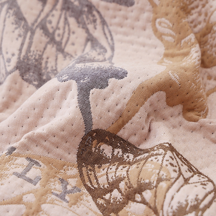 91家纺网 家纺一手货源 找家纺 朴尔家纺-毛巾被 2026新款卡通定位全棉纯棉四层纱布枕巾 梦幻蝶舞-咖