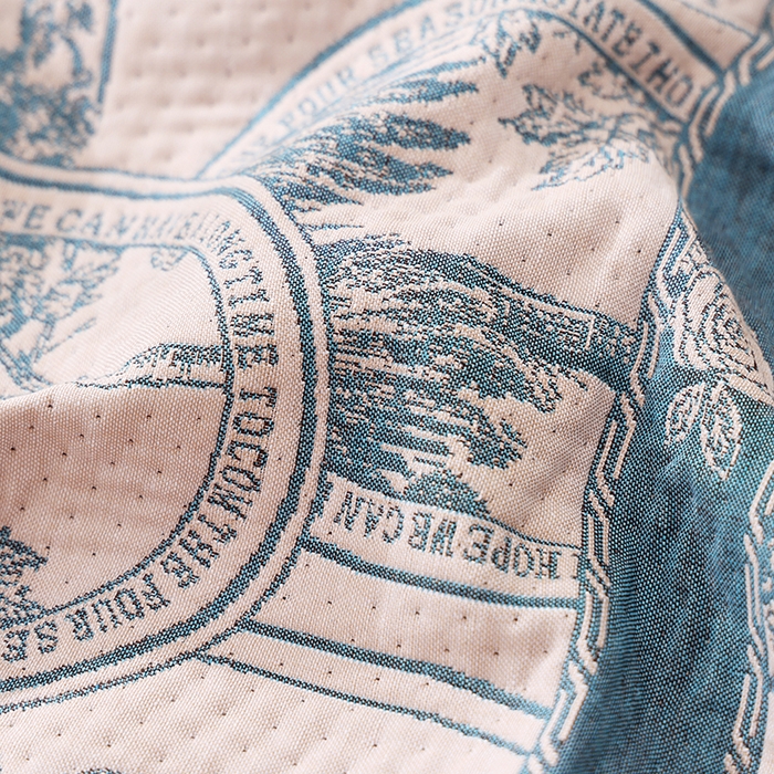 91家纺网 家纺一手货源 找家纺 朴尔家纺-毛巾被 2026新款卡通定位全棉纯棉四层纱布枕巾 清欢-蓝