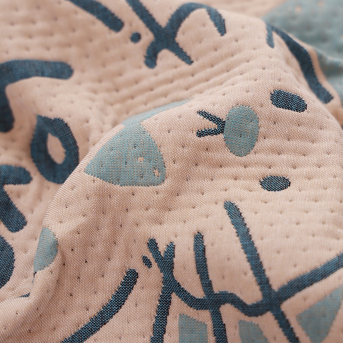 91家纺网 家纺一手货源 找家纺 朴尔家纺-毛巾被 2026新款卡通定位全棉纯棉四层纱布枕巾 心跳小兔-蓝