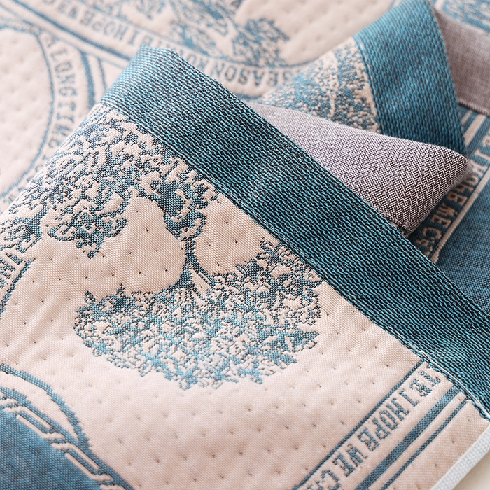 91家纺网 家纺一手货源 找家纺 朴尔家纺-毛巾被 2026新款卡通定位全棉纯棉四层纱布枕巾 清欢-蓝