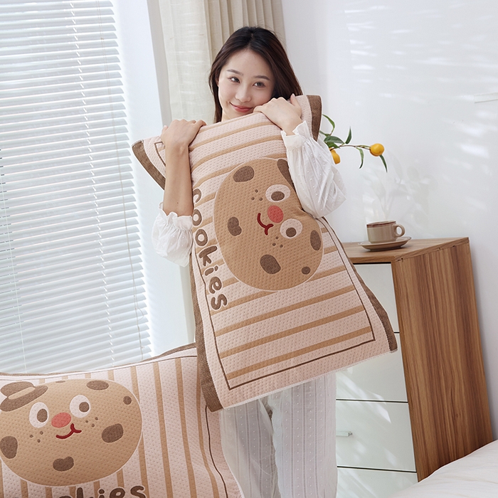 91家纺网 家纺一手货源 找家纺 朴尔家纺-毛巾被 2026新款卡通定位全棉纯棉四层纱布枕巾 巧克力饼-咖