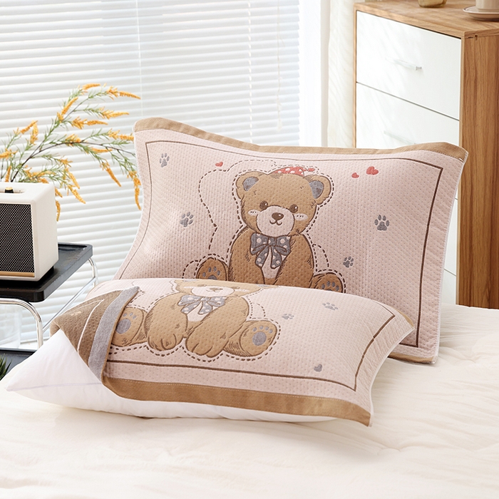 91家纺网 家纺一手货源 找家纺 朴尔家纺-毛巾被 2026新款卡通定位全棉纯棉四层纱布枕巾 呆萌熊-咖