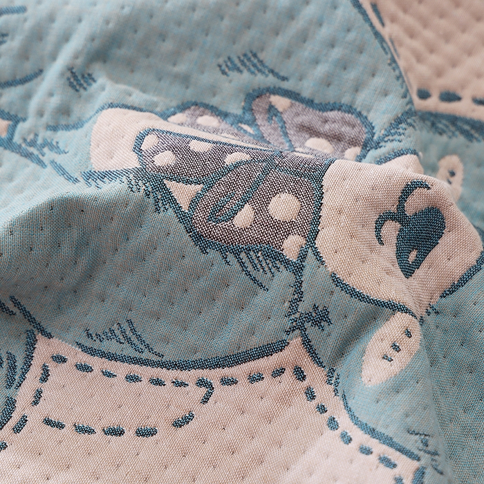 91家纺网 家纺一手货源 找家纺 朴尔家纺-毛巾被 2026新款卡通定位全棉纯棉四层纱布枕巾 呆萌熊-蓝