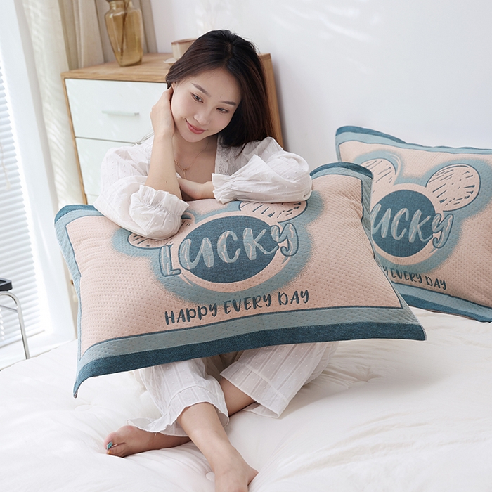 91家纺网 家纺一手货源 找家纺 朴尔家纺-毛巾被 2026新款卡通定位全棉纯棉四层纱布枕巾 忆童年-蓝