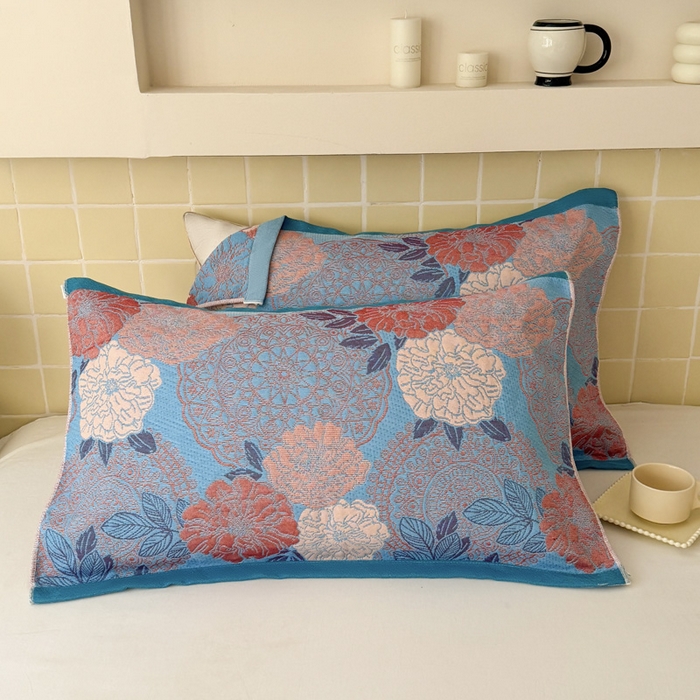 91家纺网 家纺一手货源 找家纺 朴尔家纺-毛巾被 2026新款彩棉云柔全棉纯棉三层纱布枕巾 花朝时节