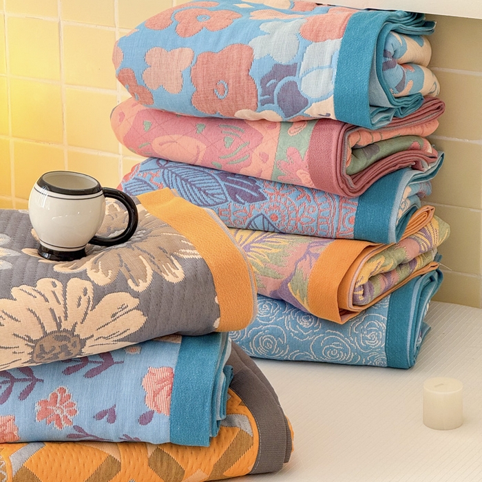 91家纺网 家纺一手货源 找家纺 （总）朴尔家纺-毛巾被 2026新款彩棉云柔全棉纯棉三层纱布枕巾