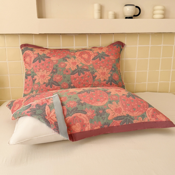 91家纺网 家纺一手货源 找家纺 朴尔家纺-毛巾被 2026新款彩棉云柔全棉纯棉三层纱布枕巾 初恋时刻