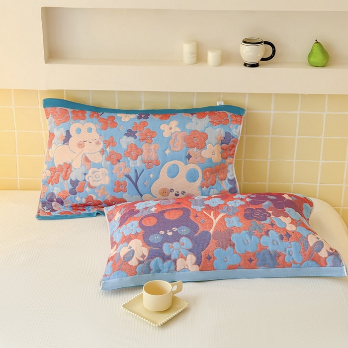 91家纺网 家纺一手货源 找家纺 朴尔家纺-毛巾被 2026新款彩棉云柔全棉纯棉三层纱布枕巾 春樱