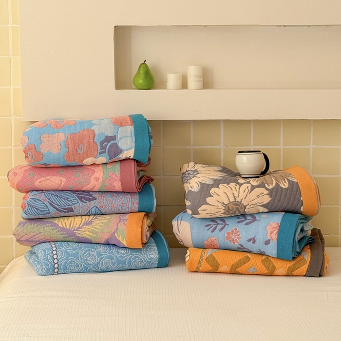 91家纺网 家纺一手货源 找家纺 朴尔家纺-毛巾被 2026新款彩棉云柔全棉纯棉三层纱布枕巾 组合图（仅供展示不可下单)