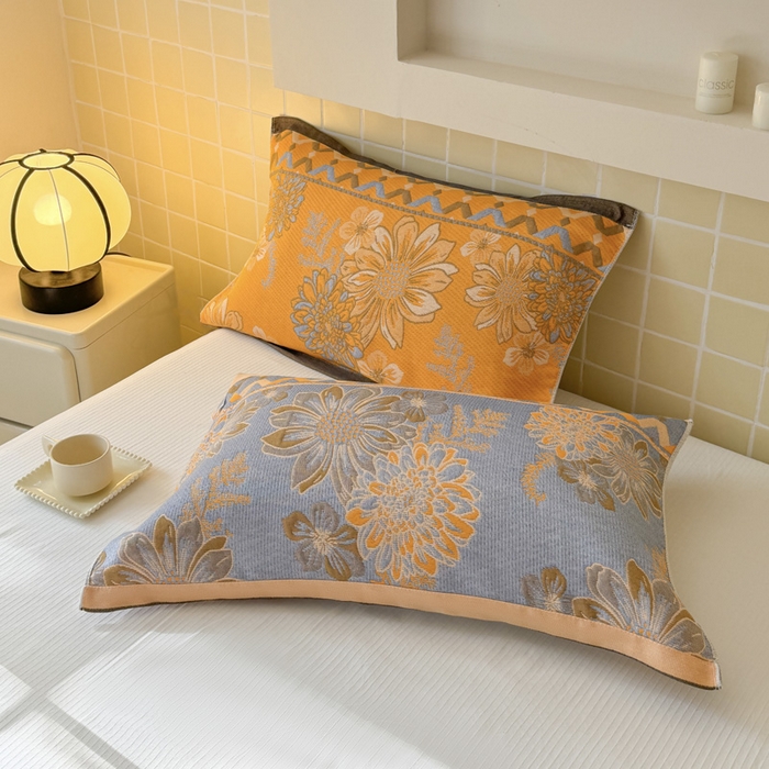 91家纺网 家纺一手货源 找家纺 朴尔家纺-毛巾被 2026新款彩棉云柔全棉纯棉三层纱布枕巾 满庭芳华