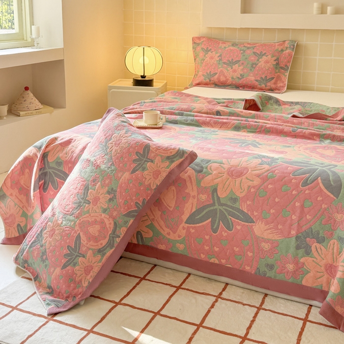 91家纺网 家纺一手货源 找家纺 朴尔家纺-毛巾被 2026新款彩棉云柔全棉纯棉三层纱布枕巾 初恋时刻