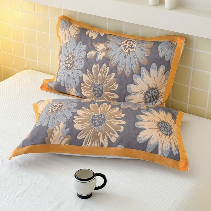 91家纺网 家纺一手货源 找家纺 朴尔家纺-毛巾被 2026新款彩棉云柔全棉纯棉三层纱布枕巾 花间令