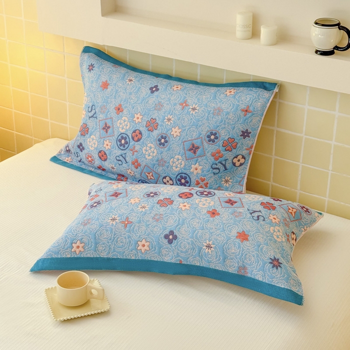 91家纺网 家纺一手货源 找家纺 朴尔家纺-毛巾被 2026新款彩棉云柔全棉纯棉三层纱布枕巾 玫瑰语录