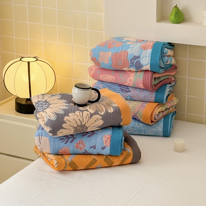 91家纺网 家纺一手货源 找家纺 朴尔家纺-毛巾被 2026新款彩棉云柔全棉纯棉三层纱布枕巾 组合图（仅供展示不可下单)