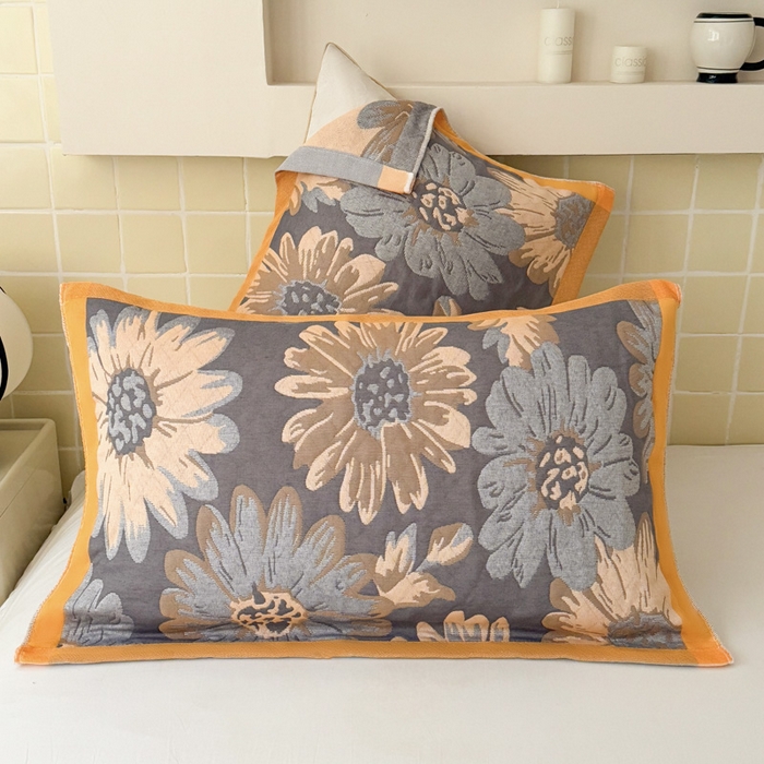 91家纺网 家纺一手货源 找家纺 朴尔家纺-毛巾被 2026新款彩棉云柔全棉纯棉三层纱布枕巾 花间令