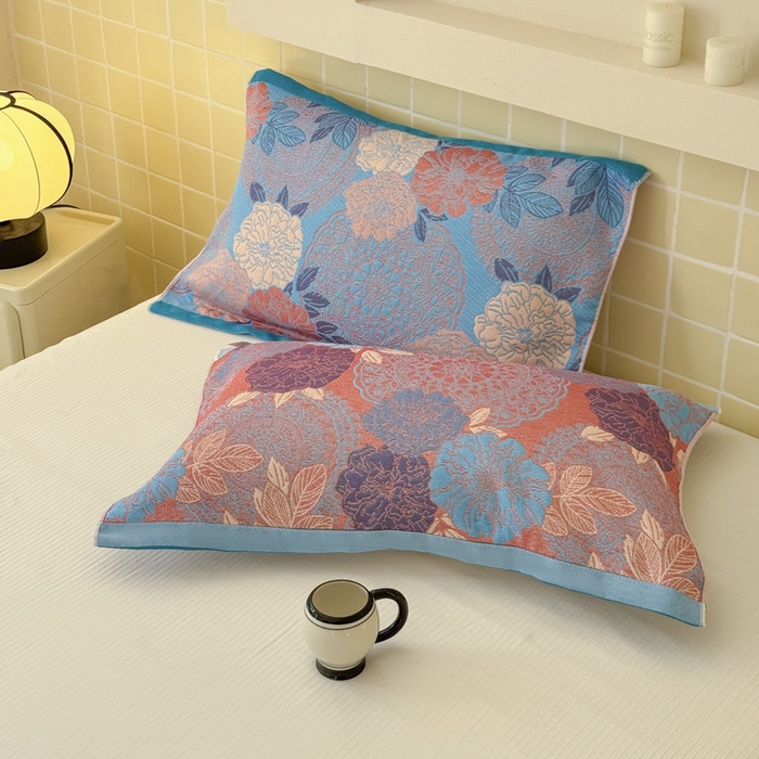 91家纺网 家纺一手货源 找家纺 朴尔家纺-毛巾被 2026新款彩棉云柔全棉纯棉三层纱布枕巾 花朝时节