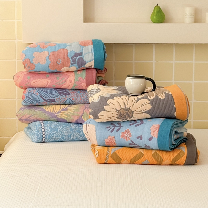 91家纺网 家纺一手货源 找家纺 朴尔家纺-毛巾被 2026新款彩棉云柔全棉纯棉三层纱布枕巾 组合图（仅供展示不可下单)