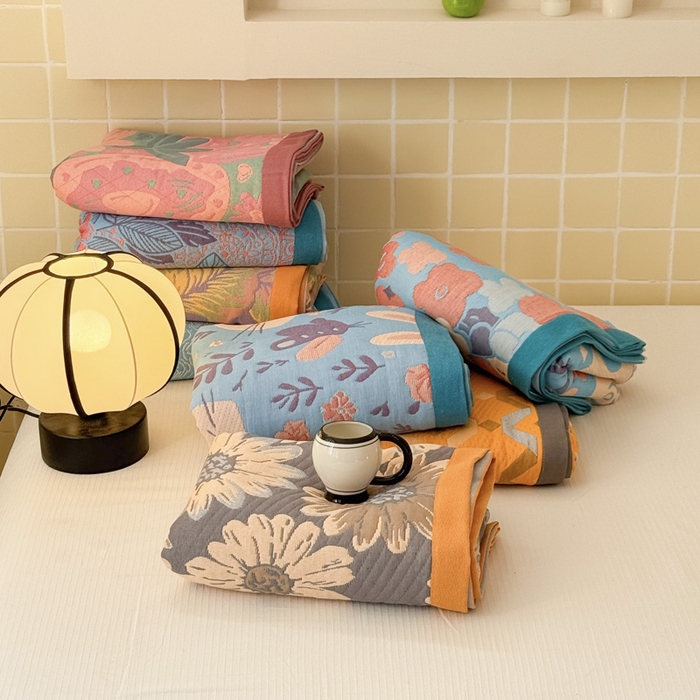 91家纺网 家纺一手货源 找家纺 朴尔家纺-毛巾被 2026新款彩棉云柔全棉纯棉三层纱布枕巾 组合图（仅供展示不可下单)