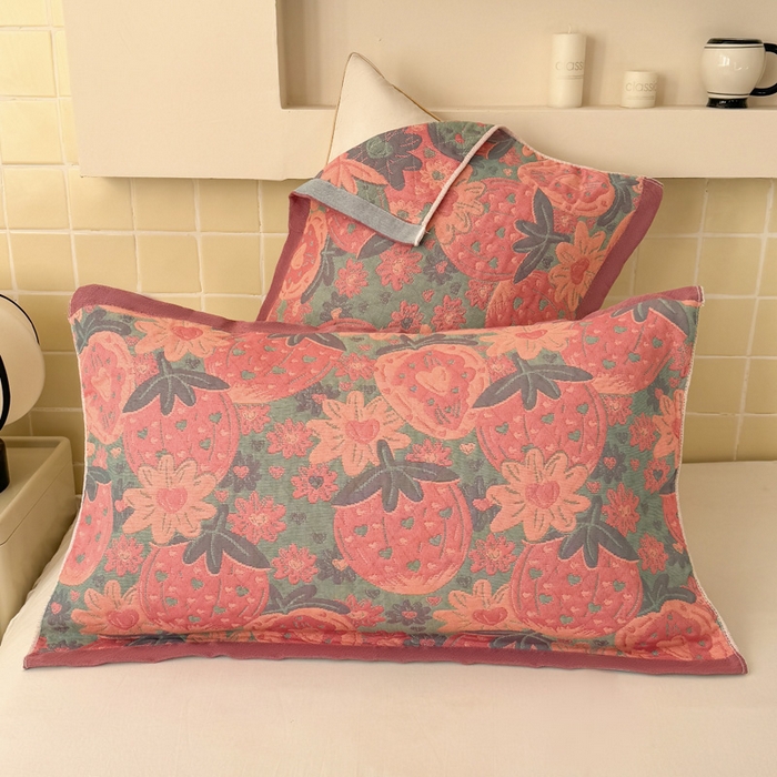 91家纺网 家纺一手货源 找家纺 朴尔家纺-毛巾被 2026新款彩棉云柔全棉纯棉三层纱布枕巾 初恋时刻