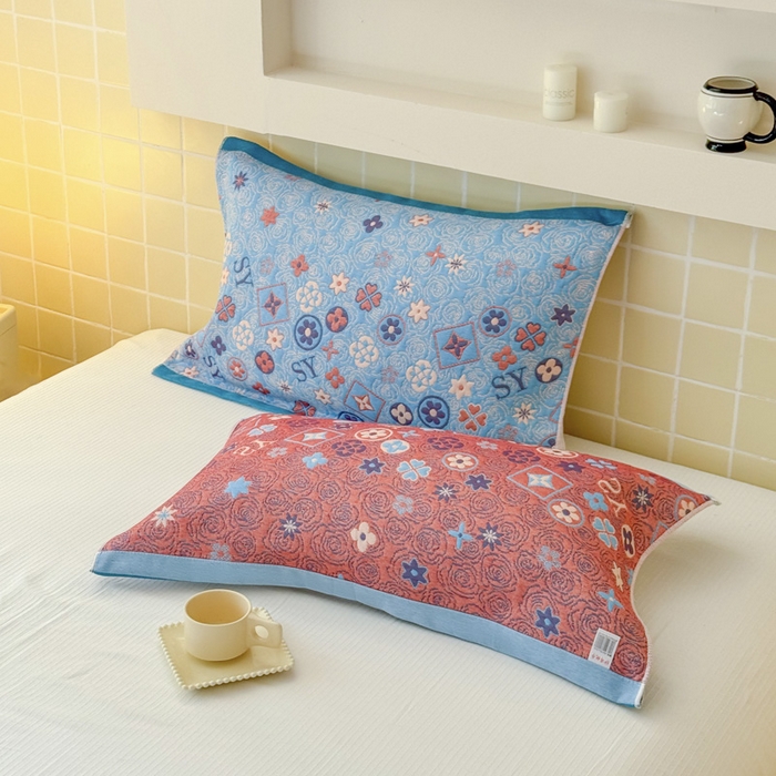 91家纺网 家纺一手货源 找家纺 朴尔家纺-毛巾被 2026新款彩棉云柔全棉纯棉三层纱布枕巾 玫瑰语录