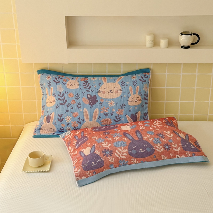 91家纺网 家纺一手货源 找家纺 朴尔家纺-毛巾被 2026新款彩棉云柔全棉纯棉三层纱布枕巾 安妮花园