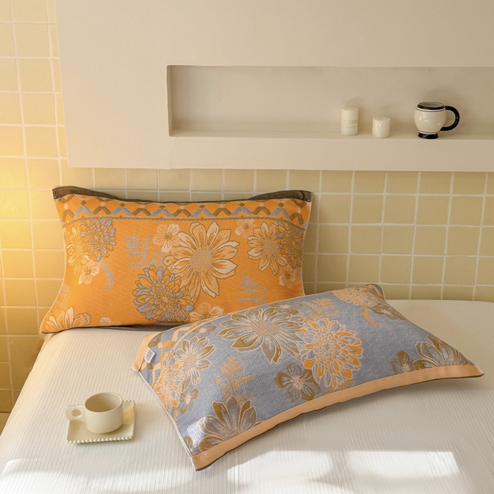 91家纺网 家纺一手货源 找家纺 朴尔家纺-毛巾被 2026新款彩棉云柔全棉纯棉三层纱布枕巾 满庭芳华