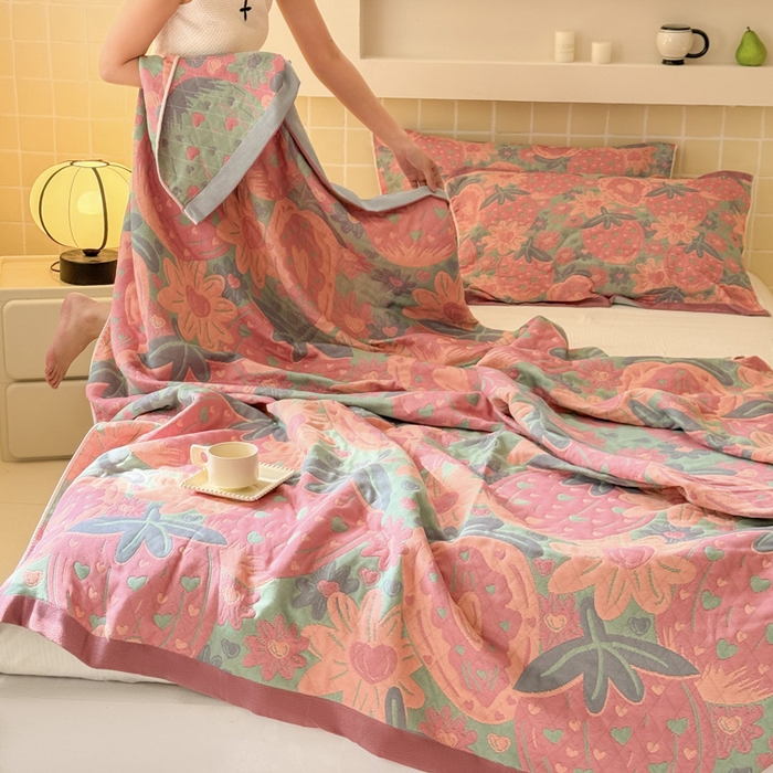 91家纺网 家纺一手货源 找家纺 朴尔家纺-毛巾被 2026新款彩棉云柔全棉纯棉三层纱布枕巾 初恋时刻