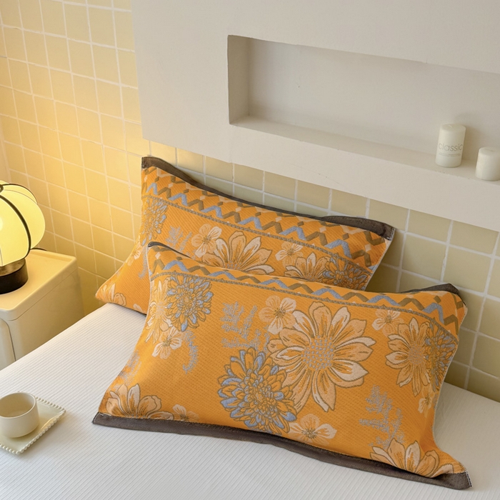 91家纺网 家纺一手货源 找家纺 朴尔家纺-毛巾被 2026新款彩棉云柔全棉纯棉三层纱布枕巾 满庭芳华