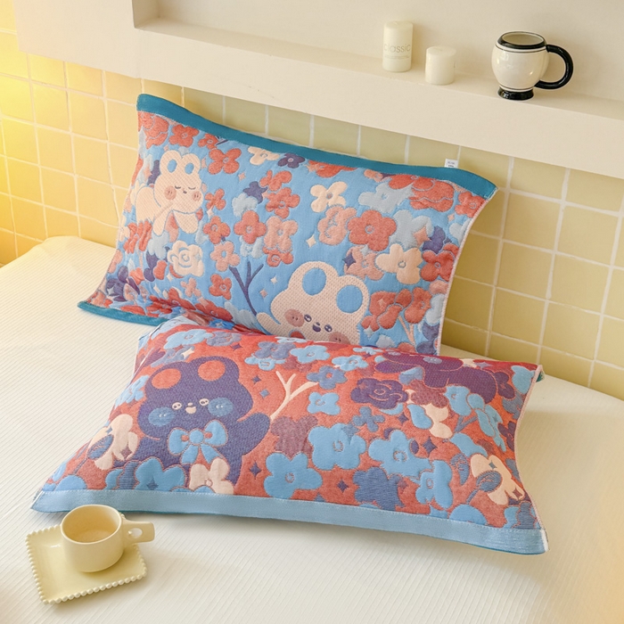 91家纺网 家纺一手货源 找家纺 朴尔家纺-毛巾被 2026新款彩棉云柔全棉纯棉三层纱布枕巾 春樱