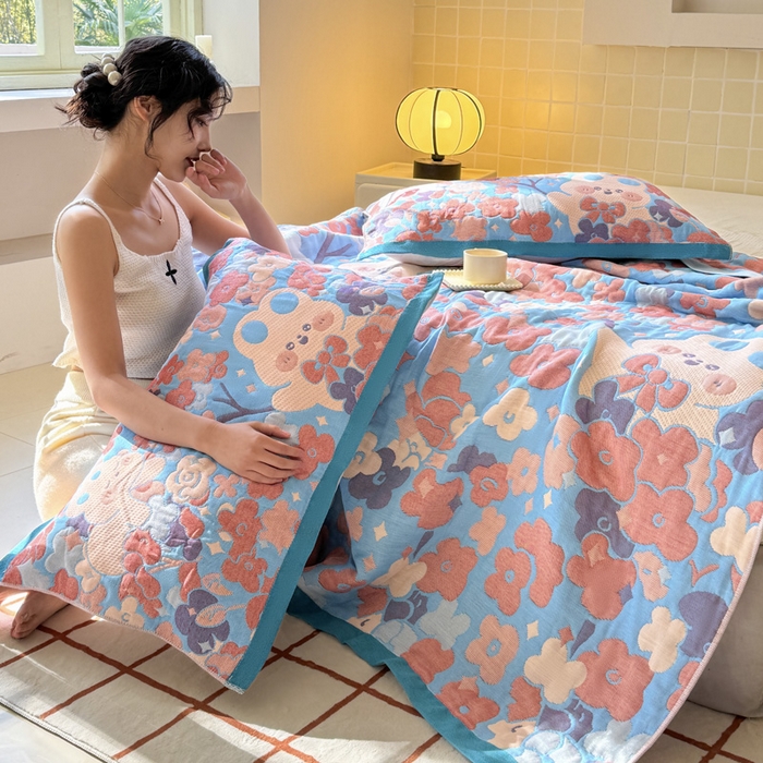 91家纺网 家纺一手货源 找家纺 朴尔家纺-毛巾被 2026新款彩棉云柔全棉纯棉三层纱布枕巾 春樱