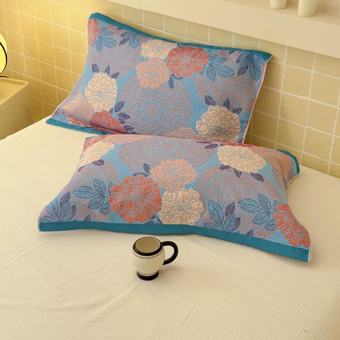 91家纺网 家纺一手货源 找家纺 朴尔家纺-毛巾被 2026新款彩棉云柔全棉纯棉三层纱布枕巾 花朝时节