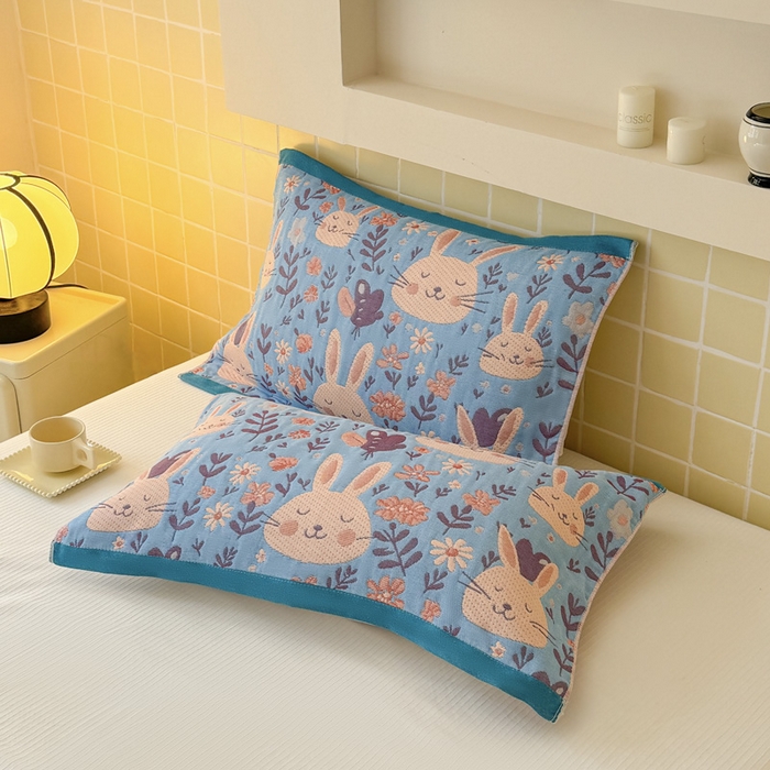 91家纺网 家纺一手货源 找家纺 朴尔家纺-毛巾被 2026新款彩棉云柔全棉纯棉三层纱布枕巾 安妮花园