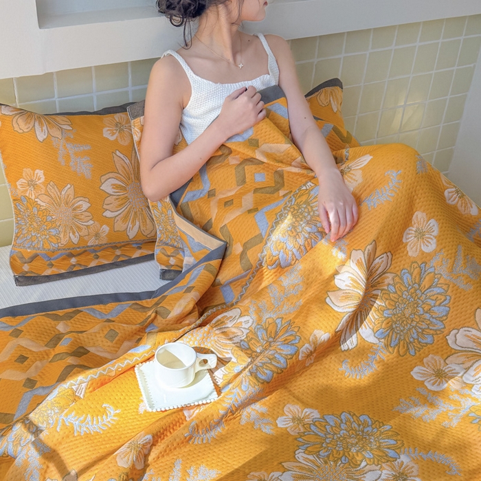 91家纺网 家纺一手货源 找家纺 朴尔家纺-毛巾被 2026新款彩棉云柔全棉纯棉三层纱布枕巾 满庭芳华