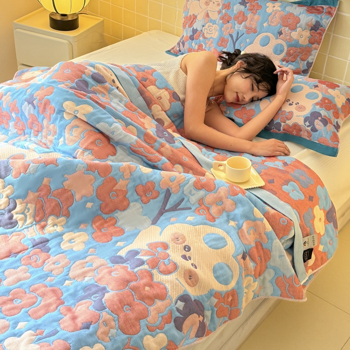 91家纺网 家纺一手货源 找家纺 朴尔家纺-毛巾被 2026新款彩棉云柔全棉纯棉三层纱布枕巾 春樱