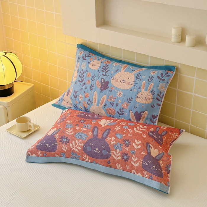 91家纺网 家纺一手货源 找家纺 朴尔家纺-毛巾被 2026新款彩棉云柔全棉纯棉三层纱布枕巾 安妮花园