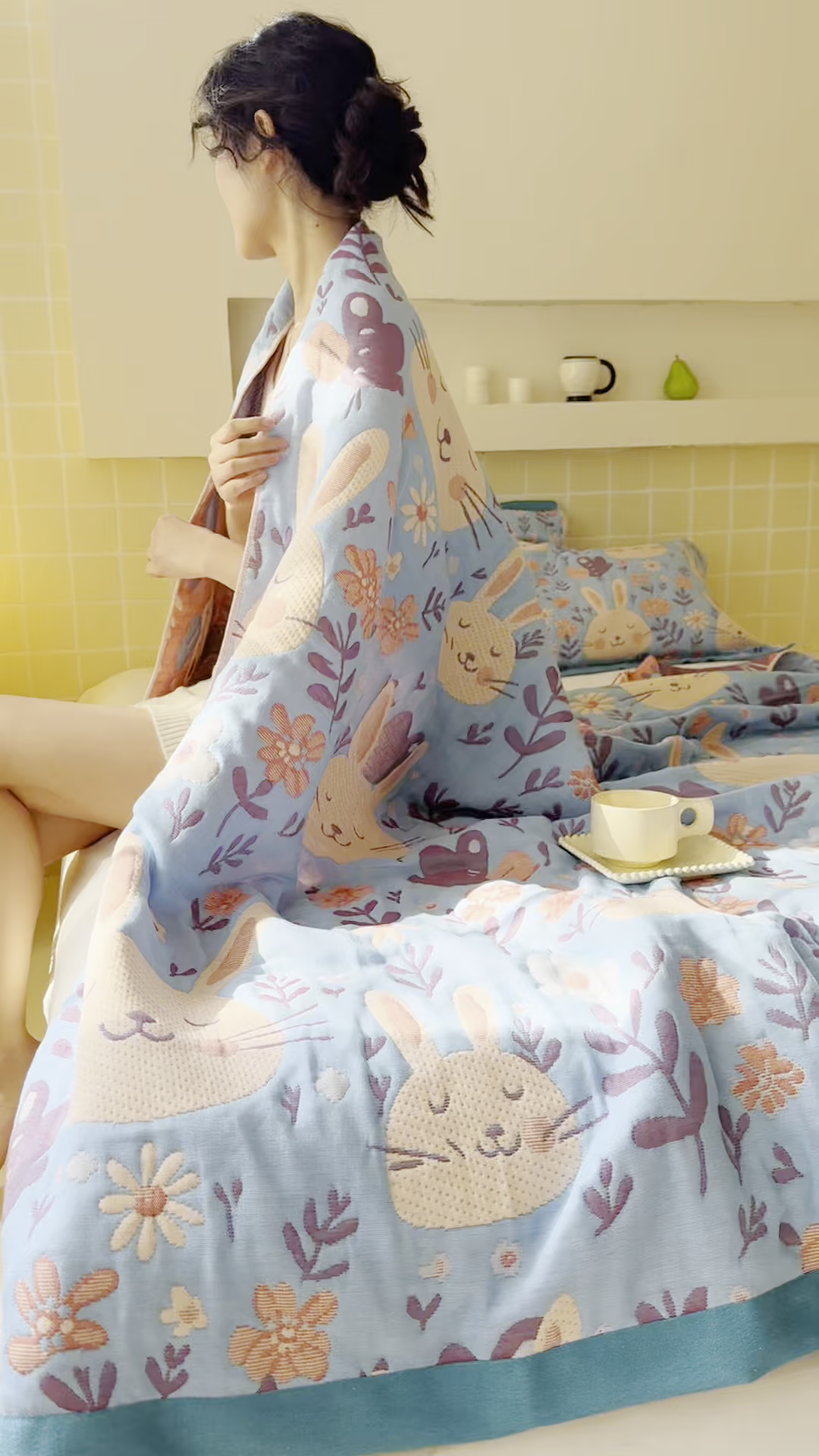 91家纺网 家纺一手货源 找家纺 朴尔家纺-毛巾被 2026新款彩棉云柔全棉纯棉三层纱布枕巾 安妮花园