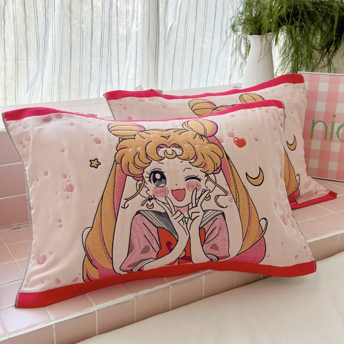 91家纺网 家纺一手货源 找家纺 朴尔家纺-毛巾被 2026新款多彩八层全棉纯棉加厚纱布枕巾 元气少女-粉