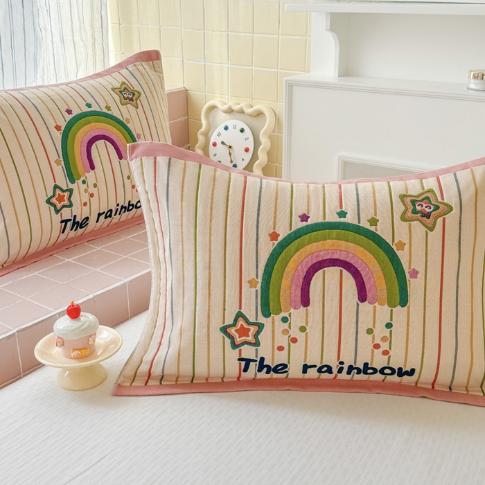 91家纺网 家纺一手货源 找家纺 朴尔家纺-毛巾被 2026新款多彩八层全棉纯棉加厚纱布枕巾 彩虹糖果