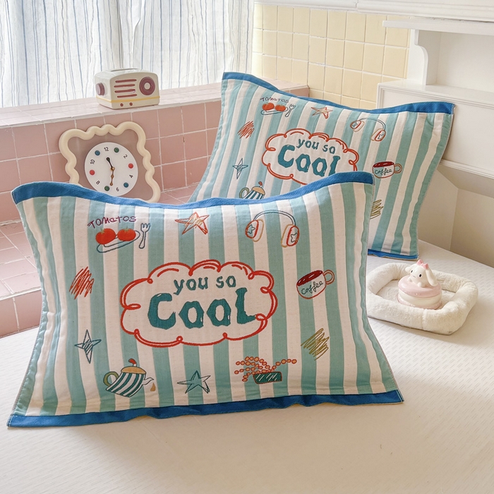 91家纺网 家纺一手货源 找家纺 朴尔家纺-毛巾被 2026新款多彩八层全棉纯棉加厚纱布枕巾 彩色蓝条纹