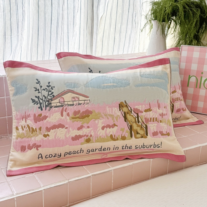 朴尔家纺-毛巾被 2026新款多彩八层全棉纯棉加厚纱布枕巾 粉黛花园