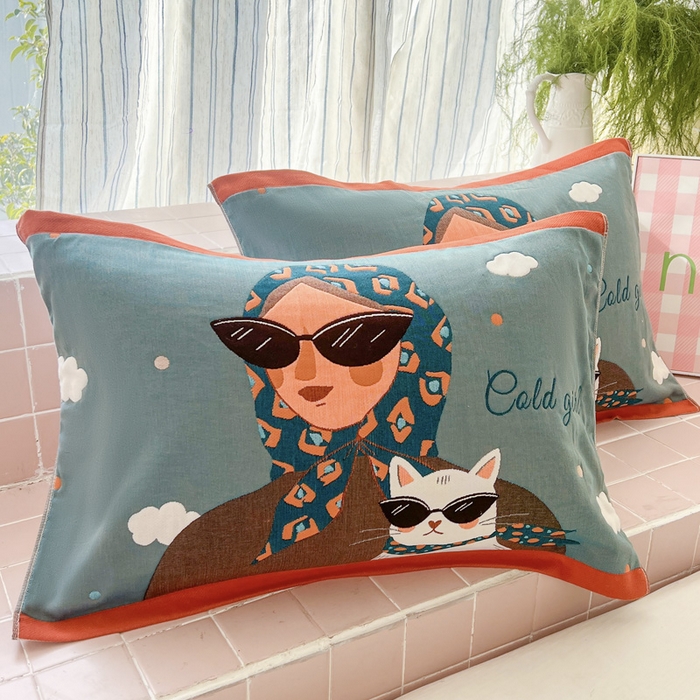 朴尔家纺-毛巾被 2026新款多彩八层全棉纯棉加厚纱布枕巾 摩登女郎