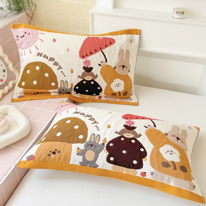 91家纺网 家纺一手货源 找家纺 朴尔家纺-毛巾被 2026新款多彩八层全棉纯棉加厚纱布枕巾 花花兔