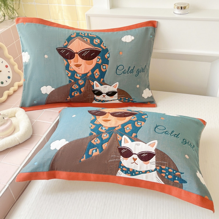 91家纺网 家纺一手货源 找家纺 朴尔家纺-毛巾被 2026新款多彩八层全棉纯棉加厚纱布枕巾 摩登女郎