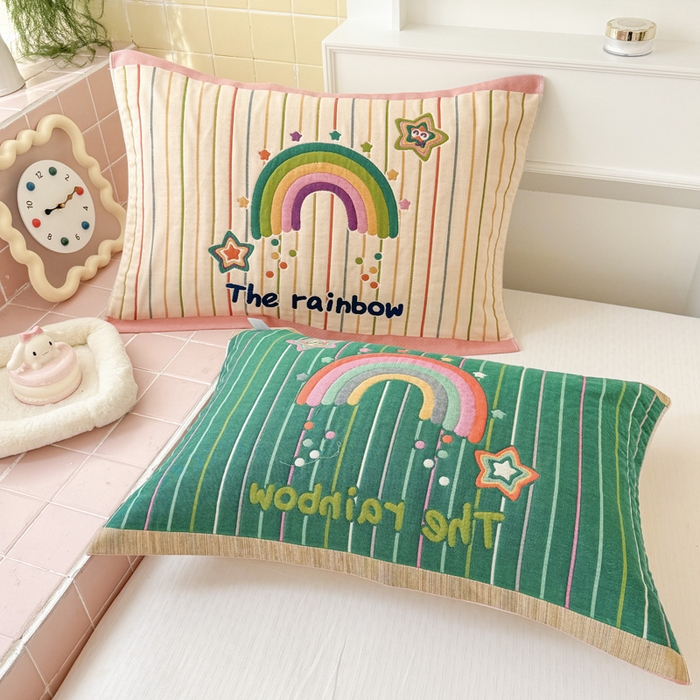 91家纺网 家纺一手货源 找家纺 朴尔家纺-毛巾被 2026新款多彩八层全棉纯棉加厚纱布枕巾 彩虹糖果