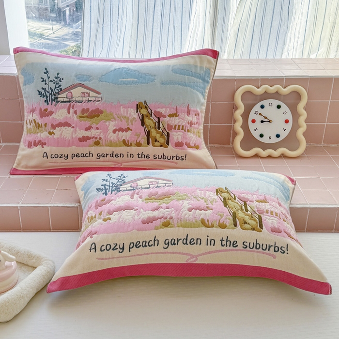 91家纺网 家纺一手货源 找家纺 朴尔家纺-毛巾被 2026新款多彩八层全棉纯棉加厚纱布枕巾 粉黛花园