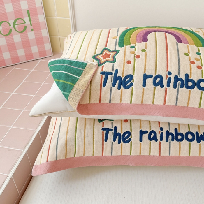 91家纺网 家纺一手货源 找家纺 朴尔家纺-毛巾被 2026新款多彩八层全棉纯棉加厚纱布枕巾 彩虹糖果