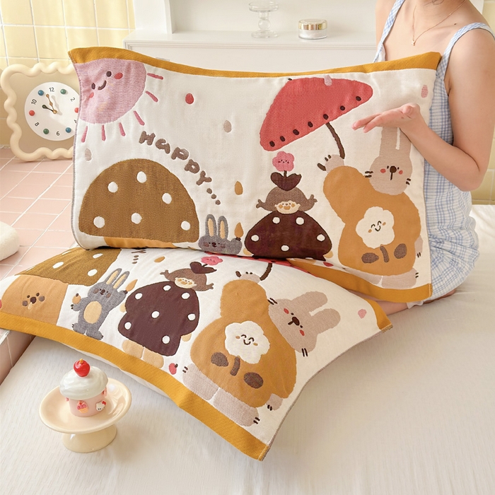 91家纺网 家纺一手货源 找家纺 朴尔家纺-毛巾被 2026新款多彩八层全棉纯棉加厚纱布枕巾 花花兔