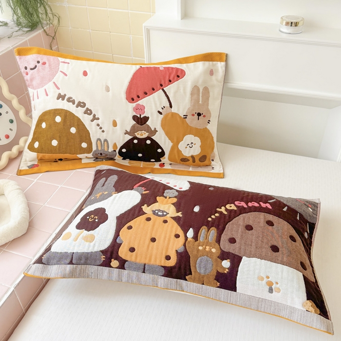 91家纺网 家纺一手货源 找家纺 朴尔家纺-毛巾被 2026新款多彩八层全棉纯棉加厚纱布枕巾 花花兔